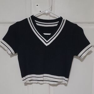 Like New Soft V-Neck Cropped Sweater Short Sleeves Top Limited Edition